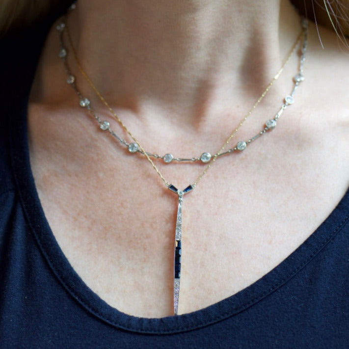 Sapphire and Diamond Drop Necklace