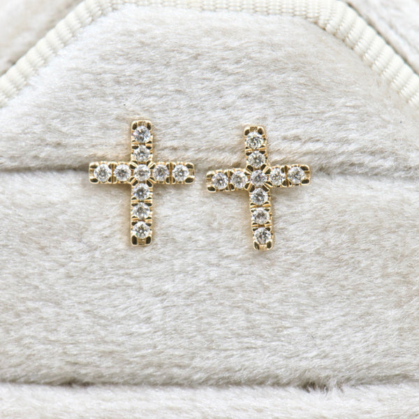 Yellow Gold Diamond Cross Earrings
