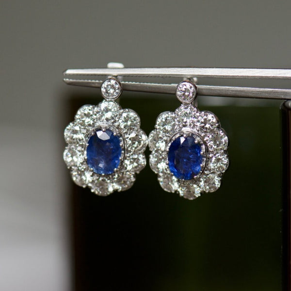 Ceylon Sapphire and Diamond Halo Drops