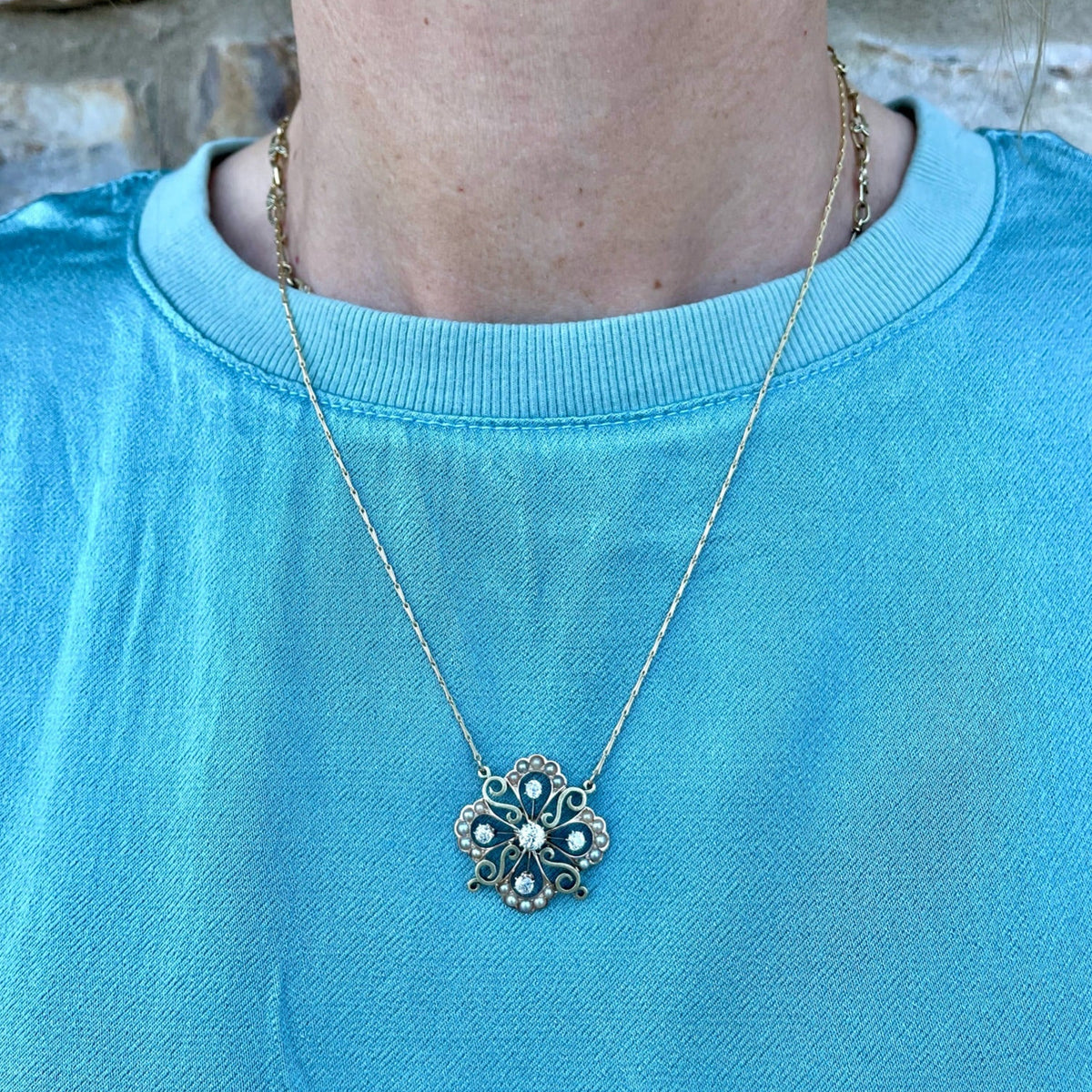 Victorian Diamond and Pearl Necklace