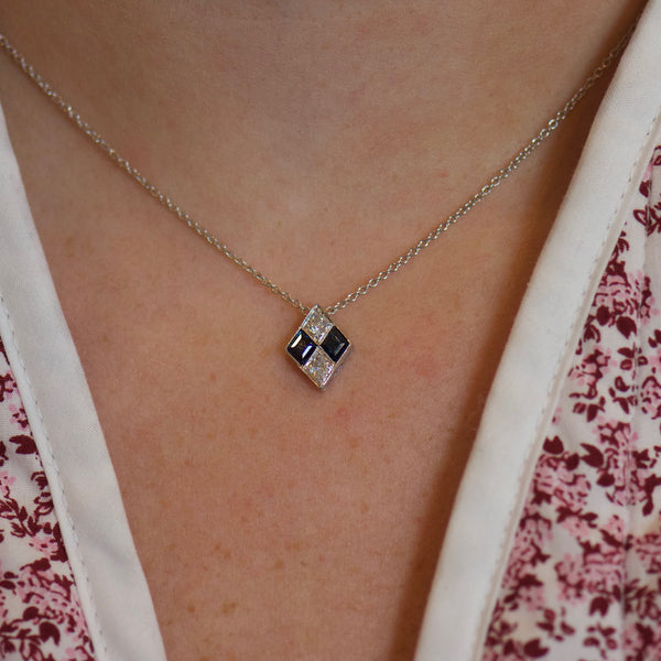 Diamond Shape Sapphire and Diamond Necklace