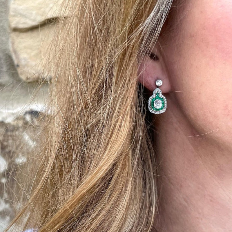 Fancy Diamond and Emerald Dangle Earrings