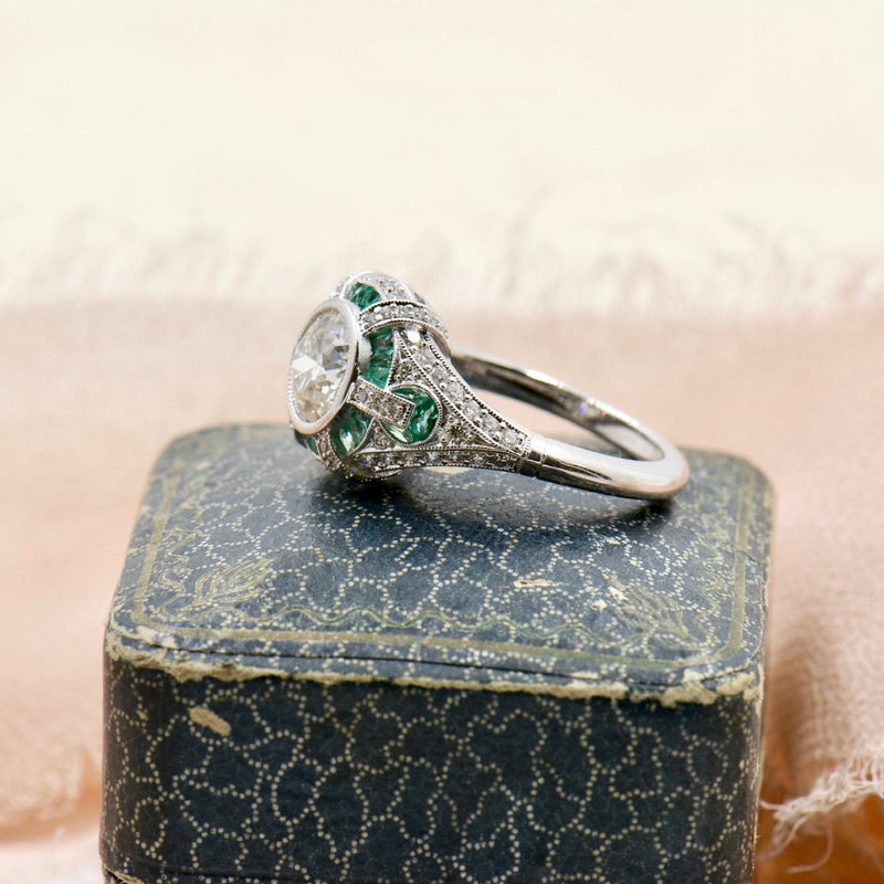 Diamond and Emerald Art Deco Style Ring