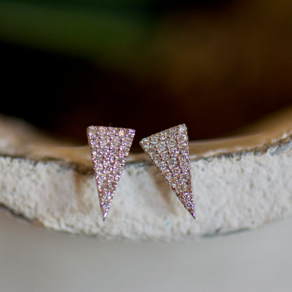 White Gold Diamond Triangle Earrings