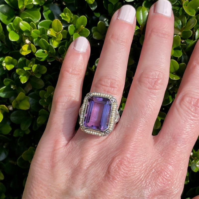 Amethyst and Seed Pearl Ring
