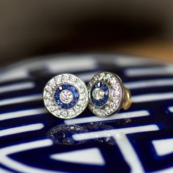 Diamond and Sapphire Double Halo Earrings