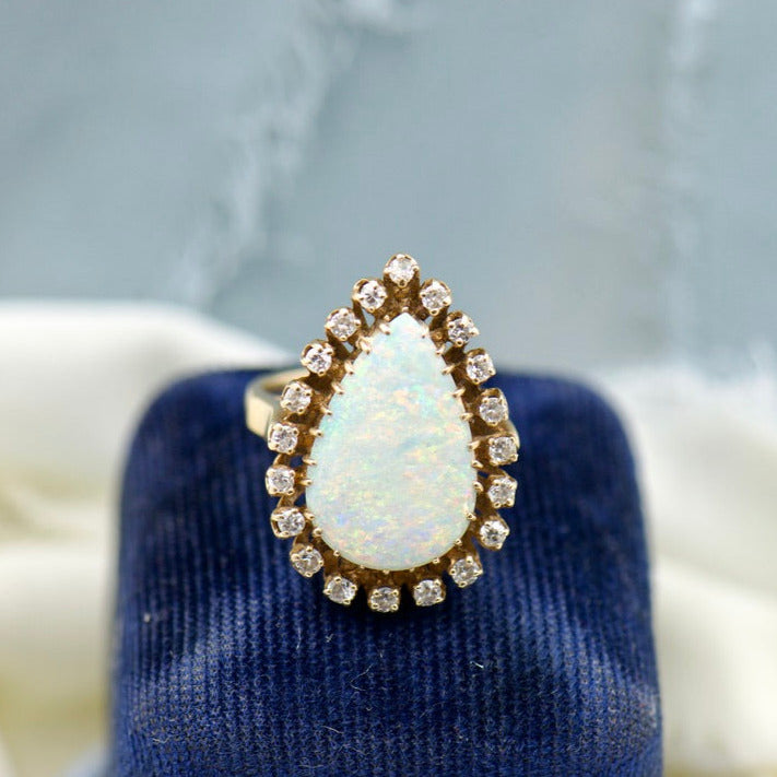 Victorian Pear Shaped Opal and Diamond Ring