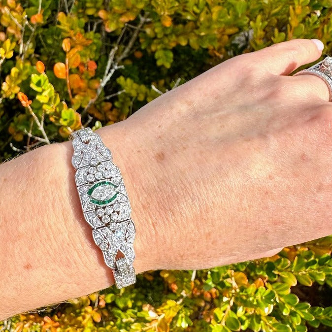 Art Deco Diamond and Emerald Bracelet