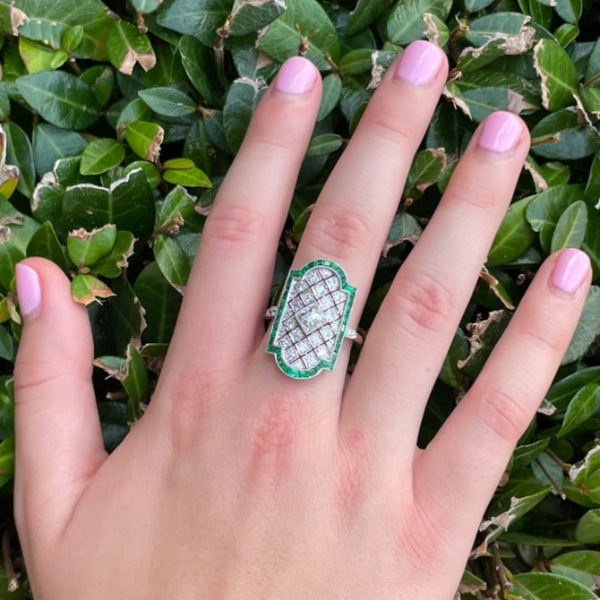 French Cut Diamond and Emerald Ring