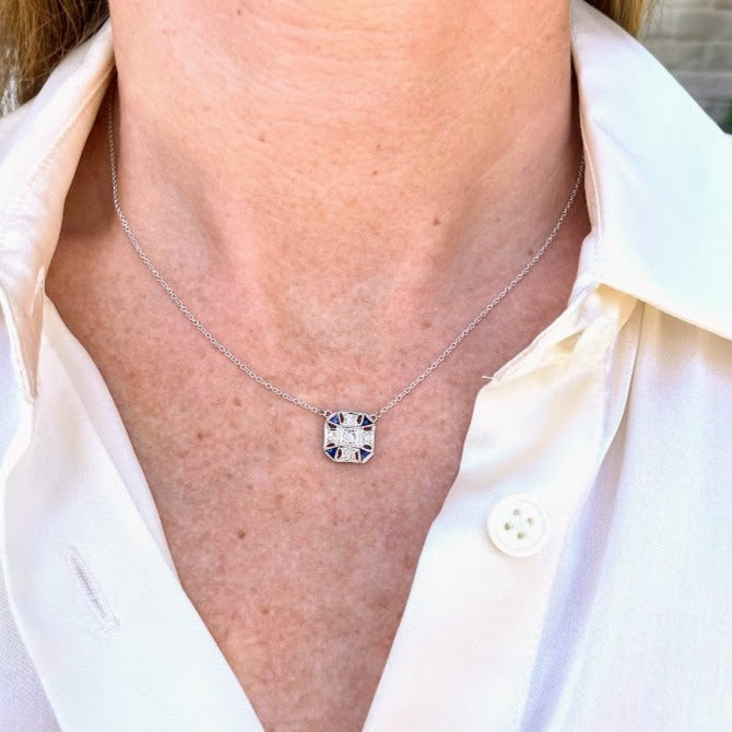 Diamond and Sapphire Stick Pin Conversion Necklace