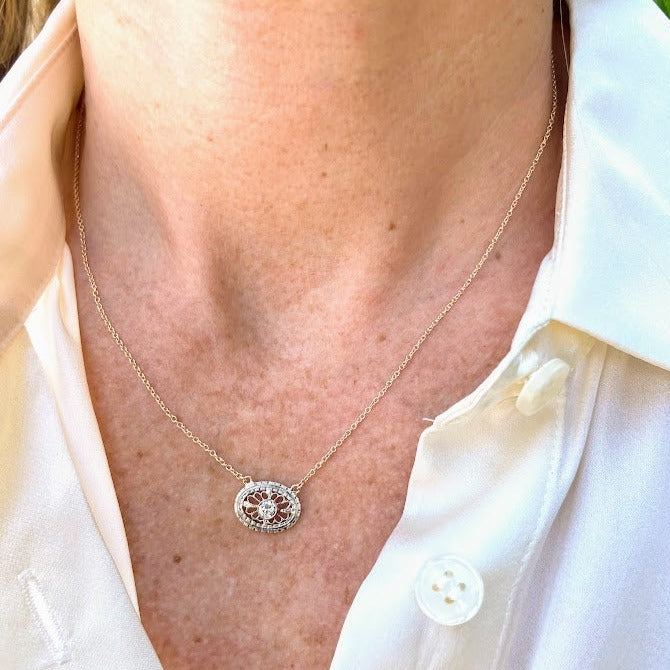 Oval Filigree and Diamond Necklace