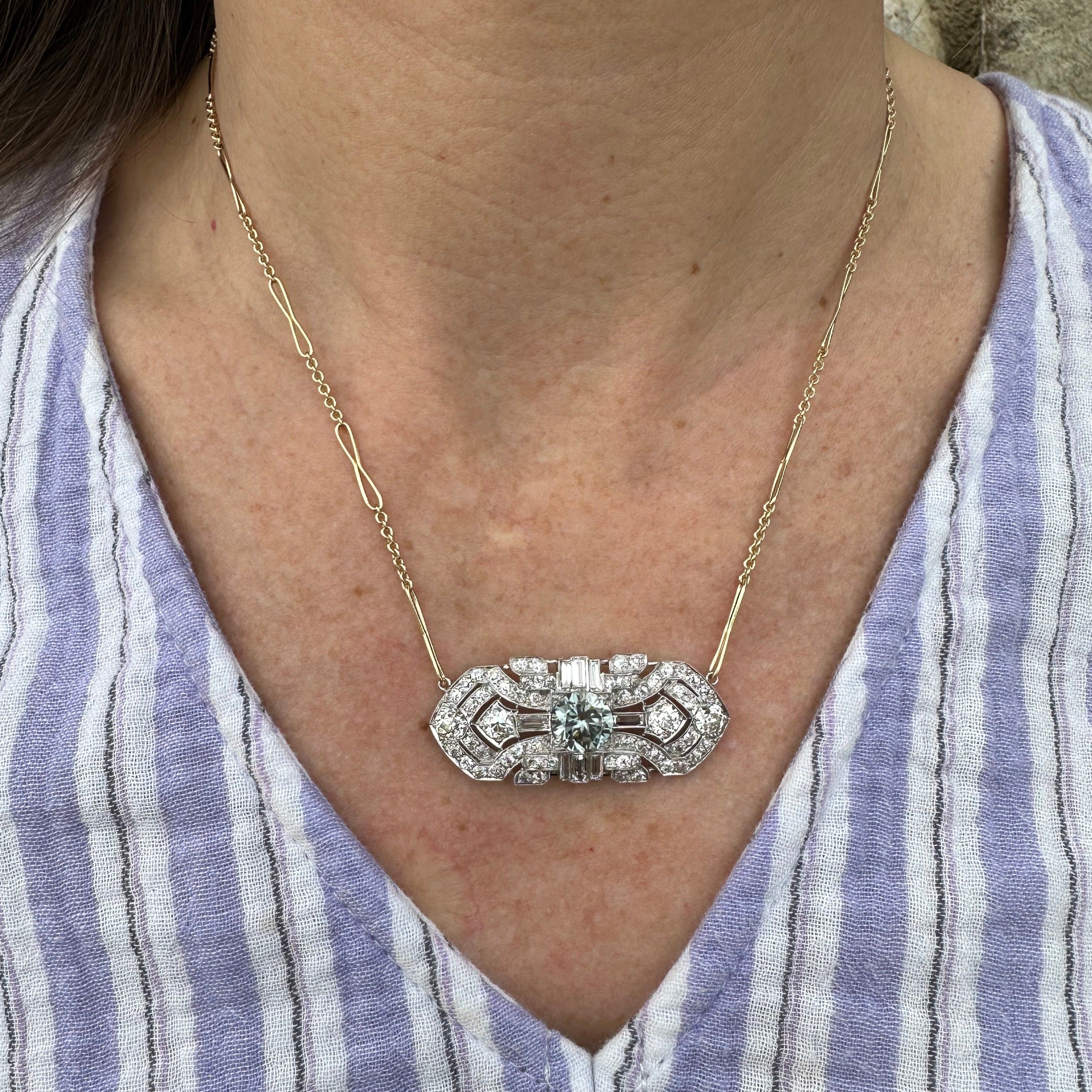 Antique Diamond and Blue Zircon Necklace