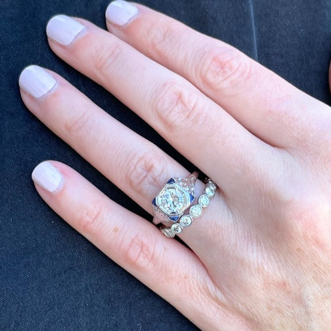 Old European cut Diamond and Sapphire ring
