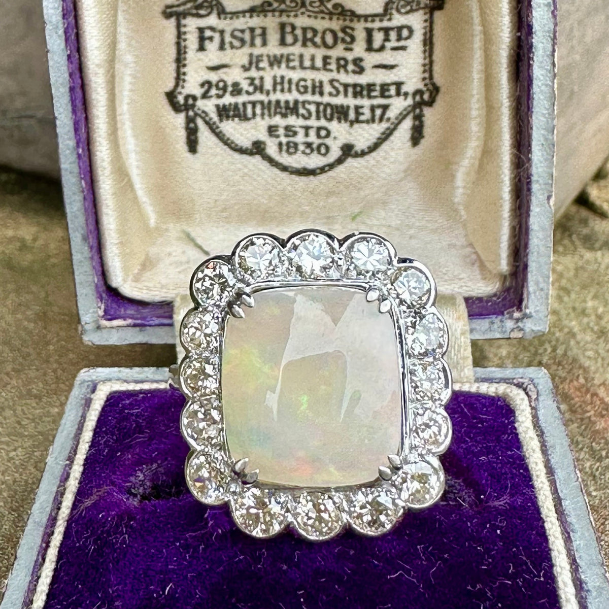 Diamond and Opal Cabochon Ring