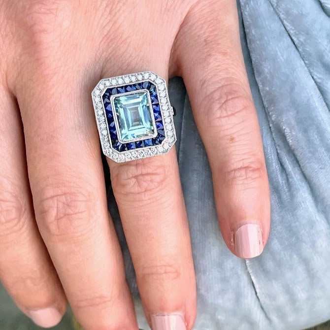 Aquamarine Sapphire and Diamond Ring