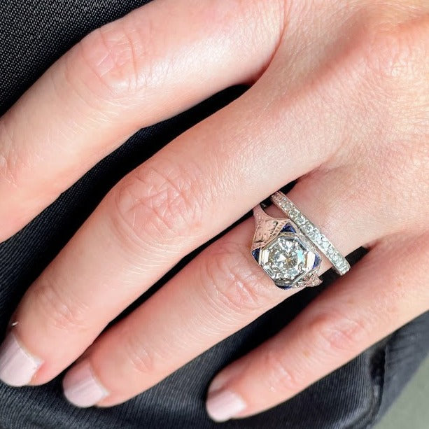 Old European cut Diamond and Sapphire ring