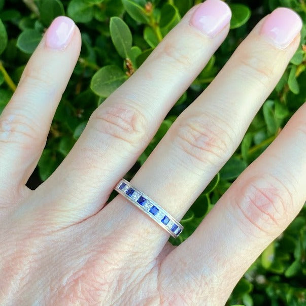 Princess Cut Diamond and Sapphire Half Eternity Band