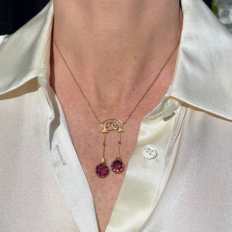 Pink Tourmaline Double Drop Necklace