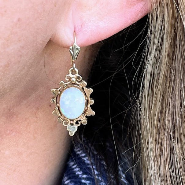 Yellow Gold Opal Earrings
