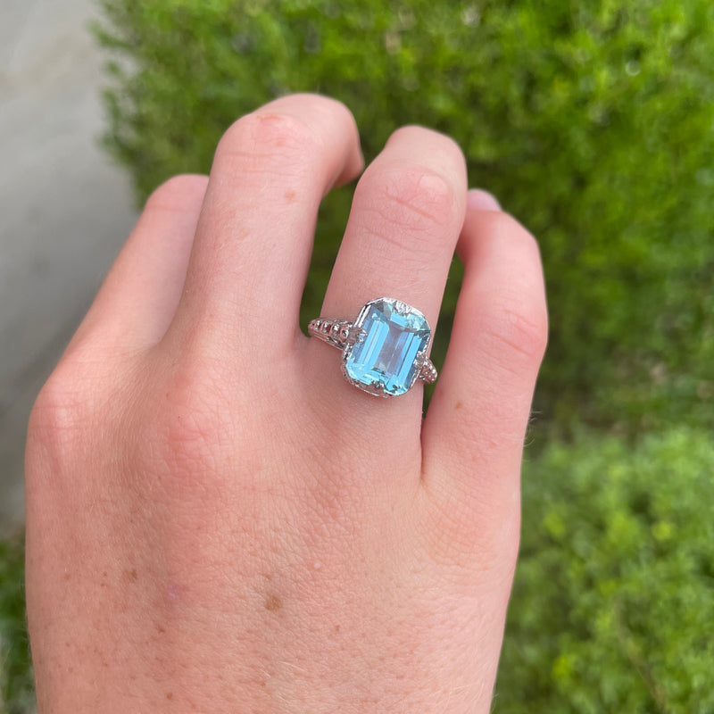 Aquamarine Ring with Filigree