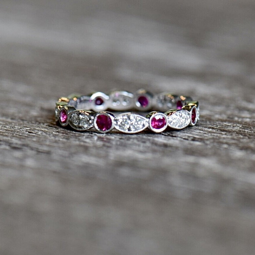 White Gold Diamond and Ruby Eternity Band