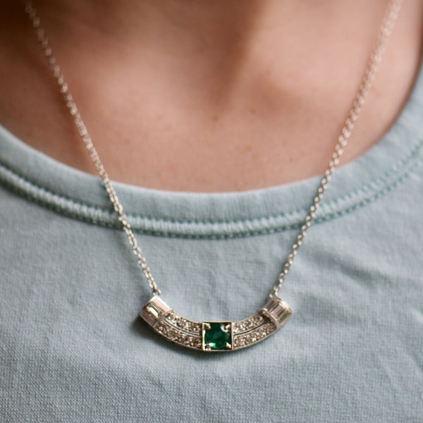 Art Deco Diamond and Emerald Necklace