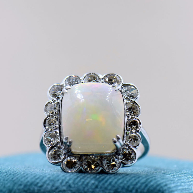 Diamond and Opal Cabochon Ring
