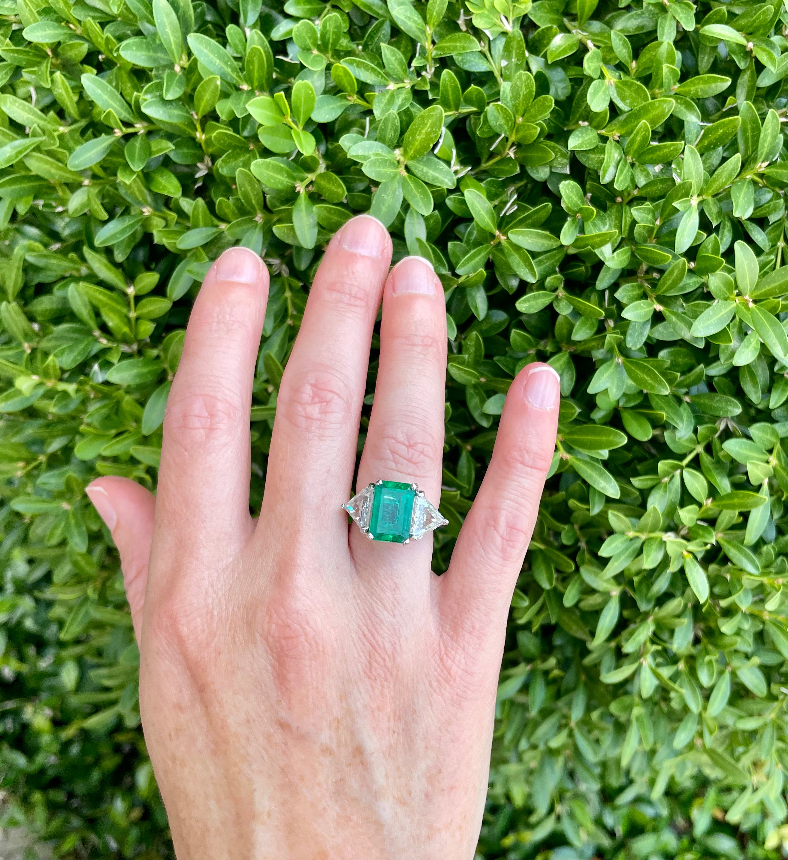 Emerald and Trillion Cut Diamond Ring