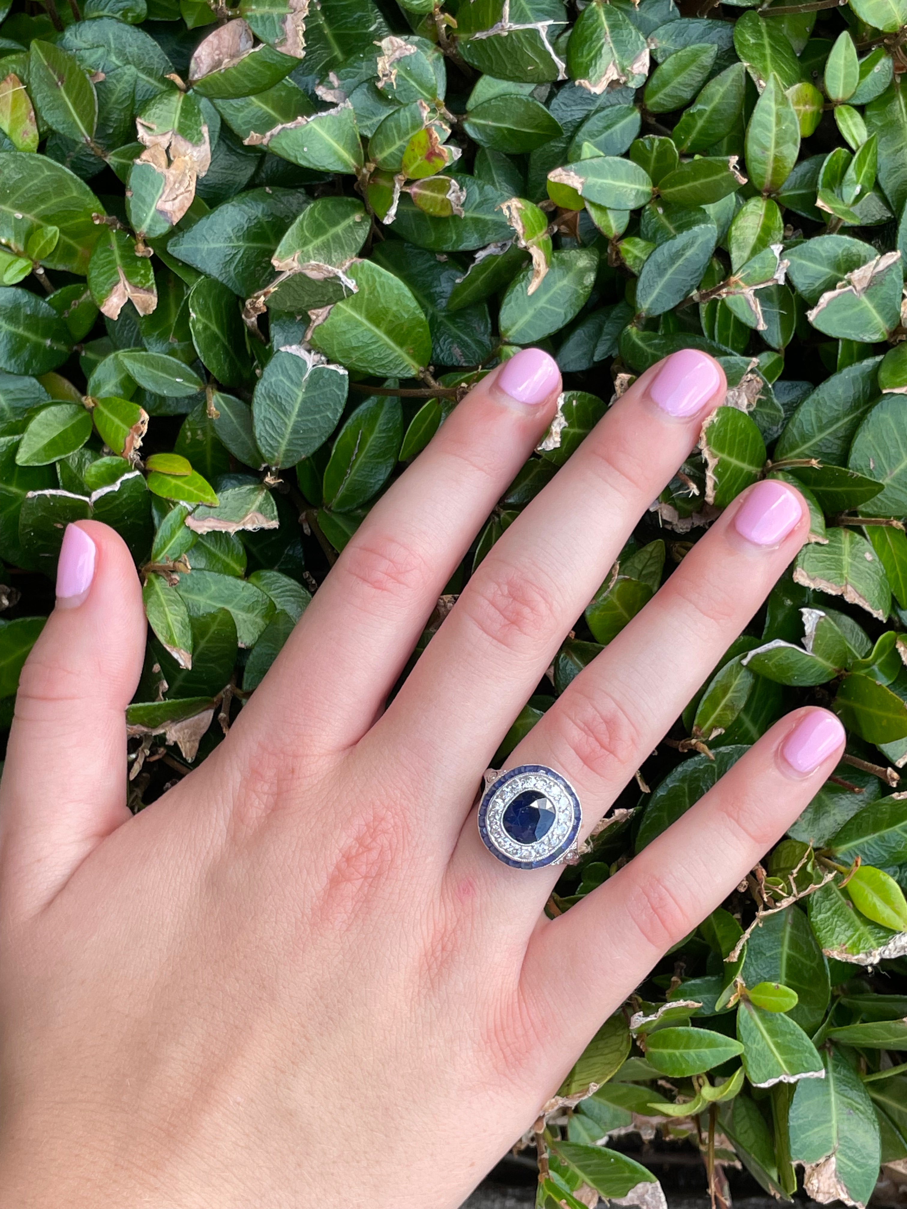 Art Deco Oval Sapphire and Diamond Ring