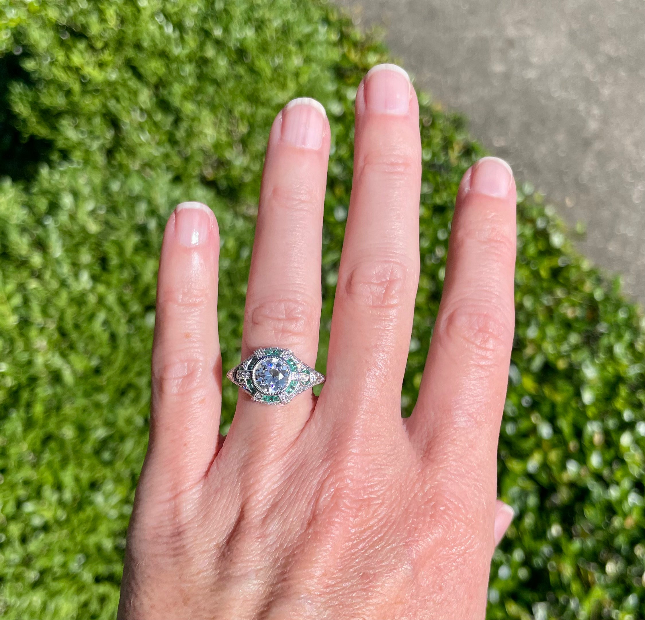 Diamond and Emerald Art Deco Style Ring