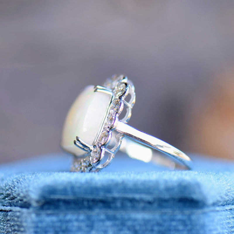 Diamond and Opal Cabochon Ring
