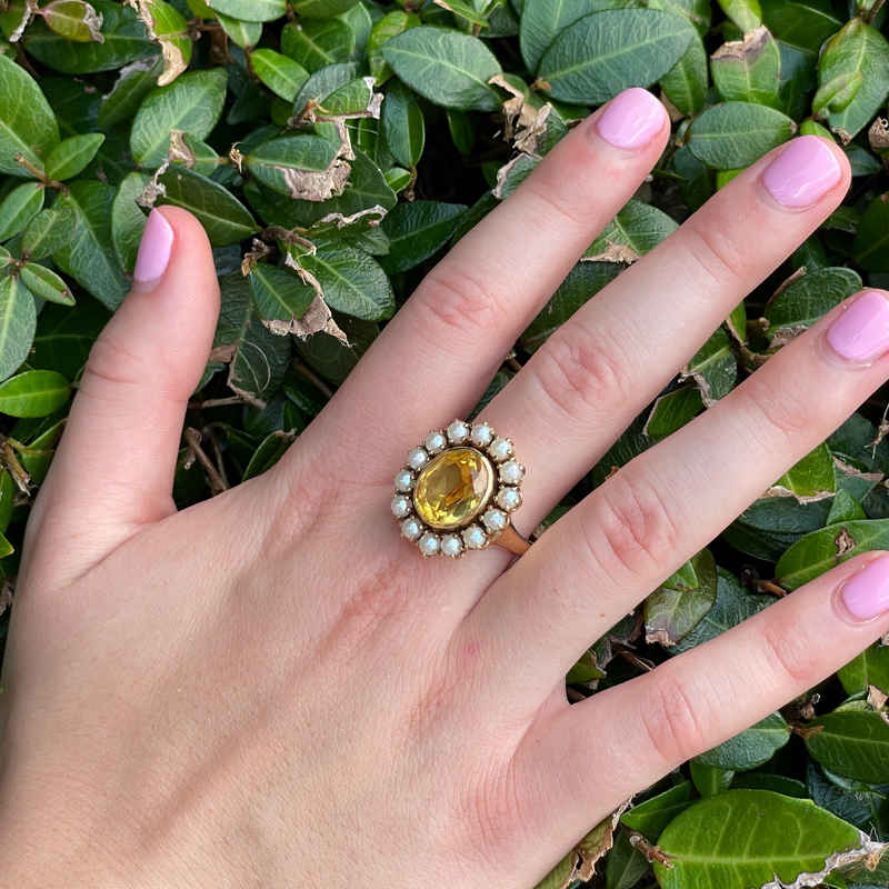 Victorian Citrine and Pearl Ring