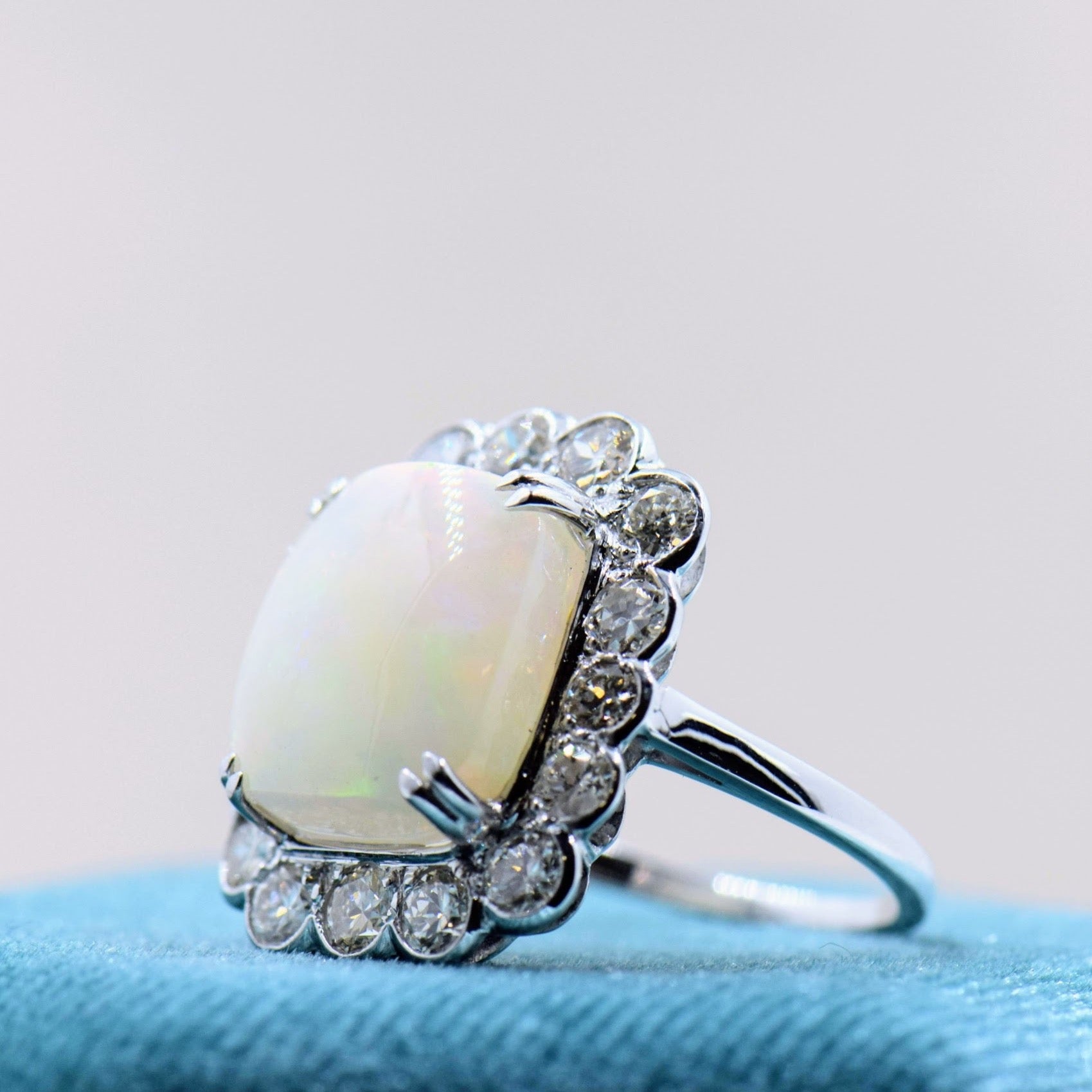 Diamond and Opal Cabochon Ring