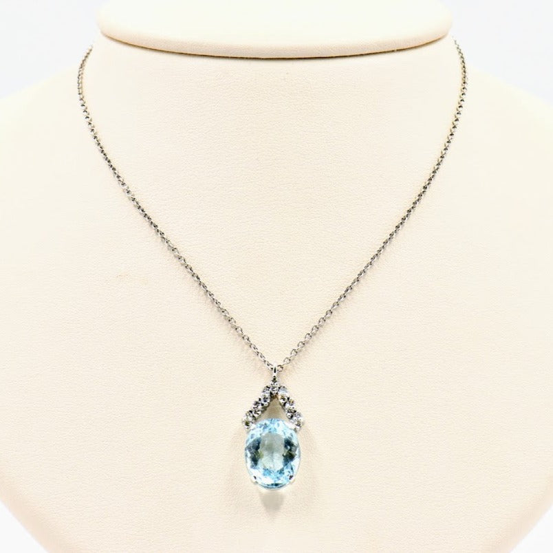 Oval Aquamarine and Diamond Necklace